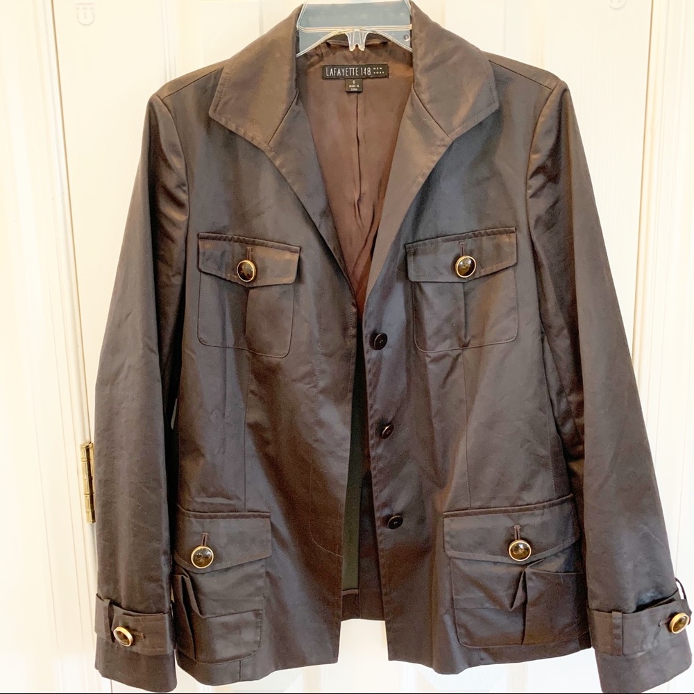 Lafayette 148 Brown Satiny Finish Short Trench Jacket Classiccore Corpcore